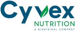 A colored version of the Cyvex Nutrition company logo that reads "Cyvex Nutrition A Bioriginal Company".